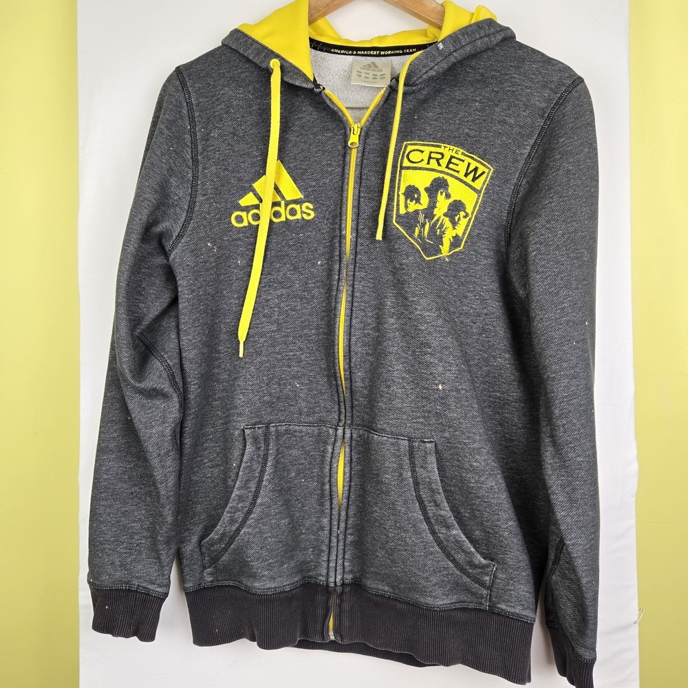 Vintage Adidas Columbus Crew Full Zip Gray Hooded Jacket Size Small. Flaws